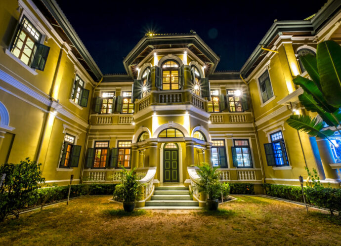 colonial style house in night scene colonial style house in night scene